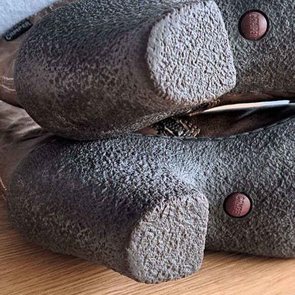 Camper Women’s Brown Leather Ankle Boots Sz 37 Block Heel Crepe Sole Booties - Picture 11 of 14